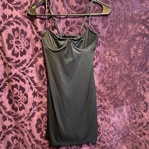 Silky black mini slip dress